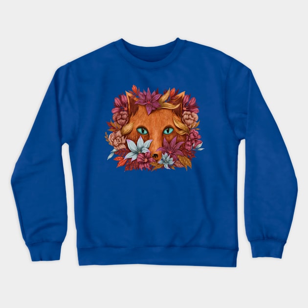 fox flowers hand drawn Crewneck Sweatshirt by Mako Design 